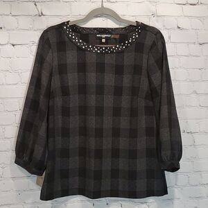 Karl Lagerfeld faux pearl collar crepe top